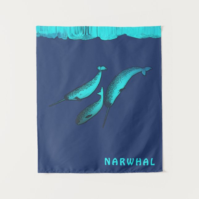 Narwhal unter dem Eis Wandteppich (Vorderseite)