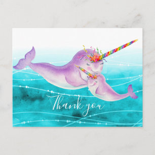 Narwhal Virtual Hug Regenbogen Vielen Dank Postkarte