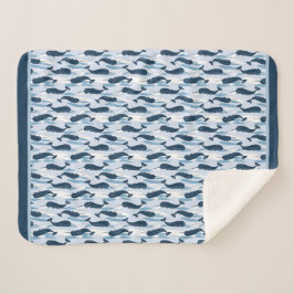 Narwhal Waves Allover Print Blue Sherpadecke