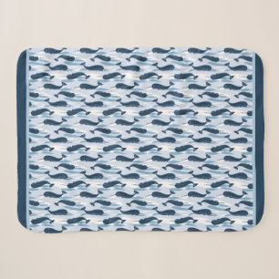 Narwhal Waves Allover Print Blue Sherpadecke