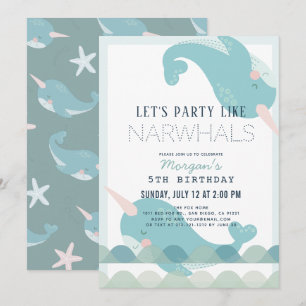 Narwhal Waves Sea Blue Boy Invitation Anniversaire