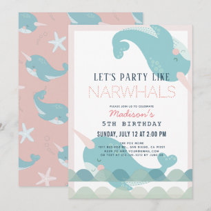 Narwhal Waves Sea Pink Girl Birthday Einladung