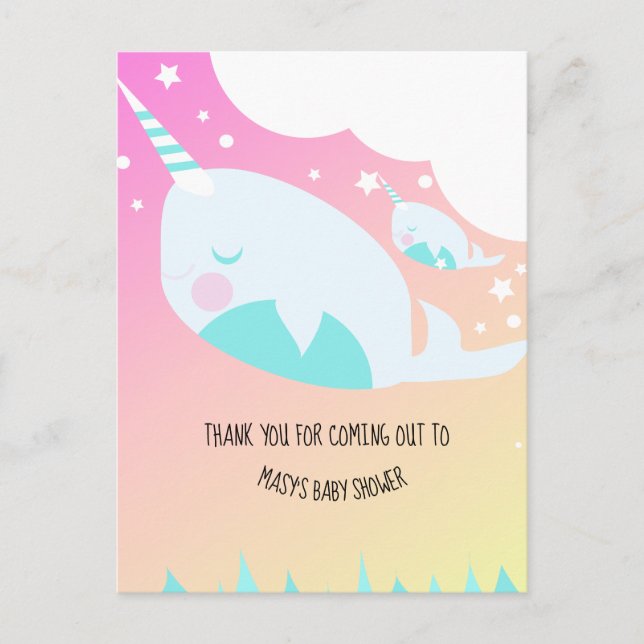 Narwhale Ombre Baby Shower Ombré Postkarte (Vorderseite)
