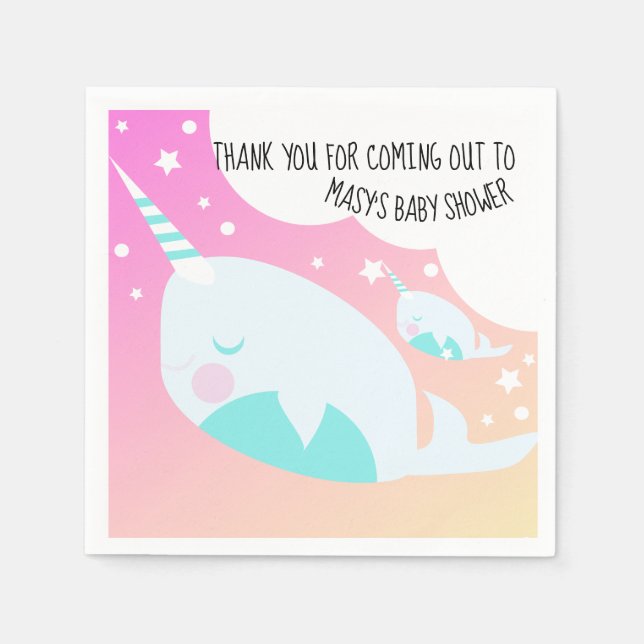 Narwhale Ombre Baby Shower Ombré Serviette (Vorderseite)