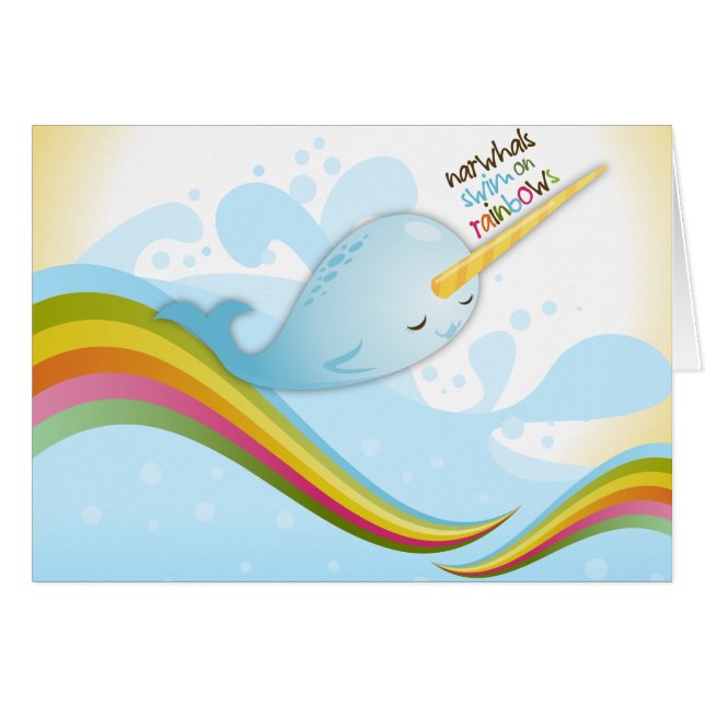 Narwhals Schwimmen auf Regenbogen-Karte (Vorderseite (Horizontal))