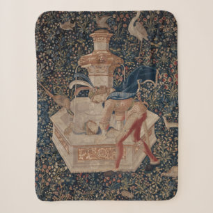 Narziss am Brunnen, mittelalterlicher Teppich Sherpadecke