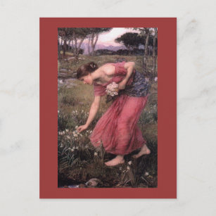 Narziss pflückt Blume auf der Wiese Postkarte