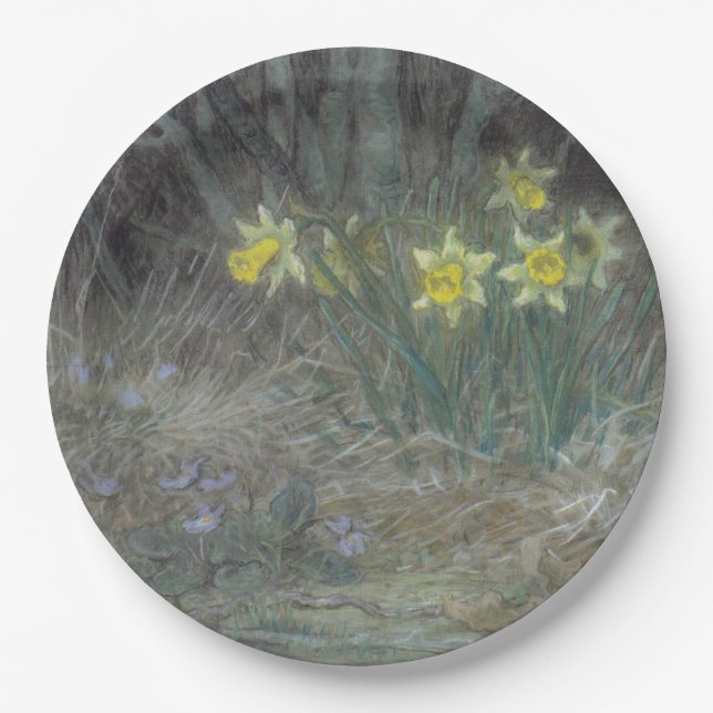 Narzisse Blume und Violetten (von Millet) Pappteller (Vorderseite)