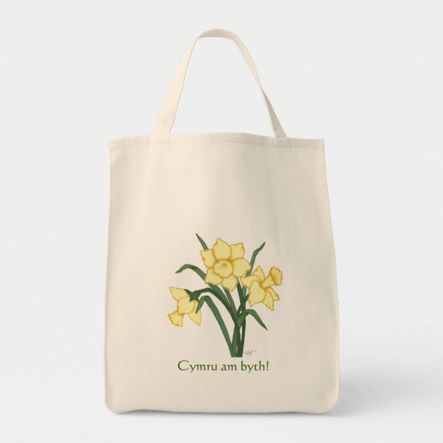 Narzissen-Tasche - "Cymru morgens byth! " Tragetasche (Vorne)