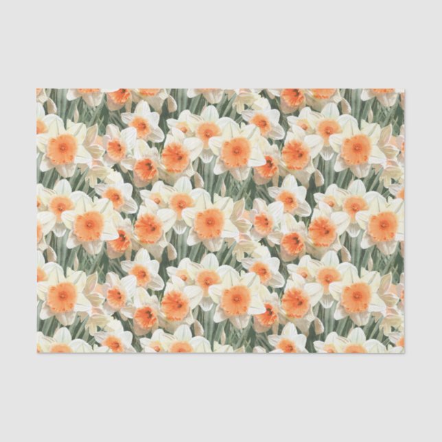 Narzissen-weißes Pfirsich-mit Blumenmuster Seidenpapier (Vorderseite)