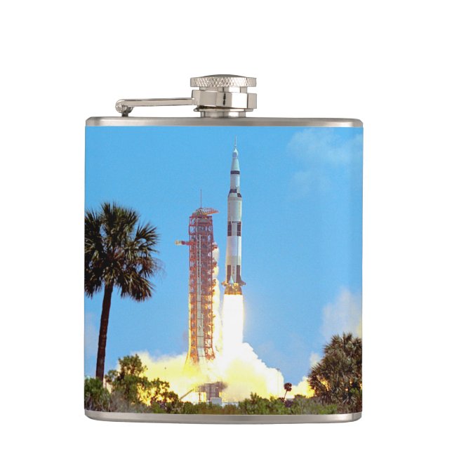 NASA Apollo 16 Saturn V Raketenstart Flachmann (Vorderseite)