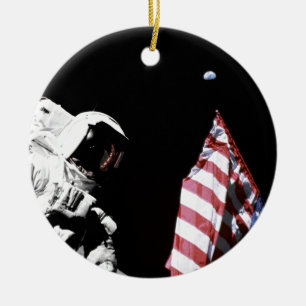 NASA Apollo 17 Astronaut Flag Earth Moon Foto Keramik Ornament