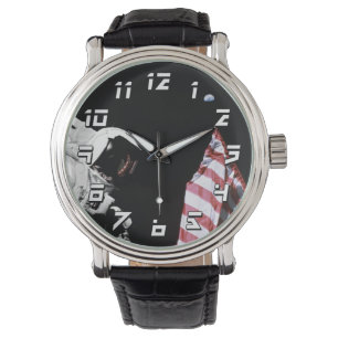 NASA Apollo 17 Astronautenflagge Erde Mond Foto Armbanduhr