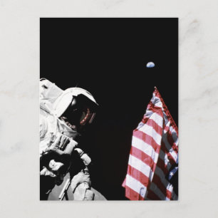 NASA Apollo 17 Astronautenflagge Erde Mond Foto Postkarte