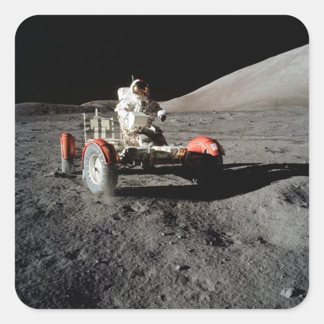 NASA Apollo 17 Lunar Roving Vehicle, 1972 Quadratischer Aufkleber (Vorderseite)