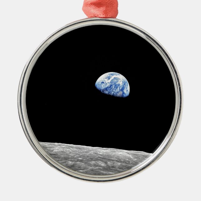 NASA Apollo 8 Earthrise Moon Lunar Orbit Foto Silbernes Ornament (Vorne)