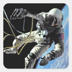 NASA-Foto des ersten amerikanischen Astronauten be Quadratischer Aufkleber