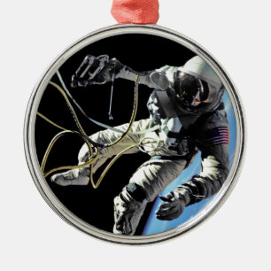 NASA-Foto des ersten amerikanischen Astronauten be Silbernes Ornament