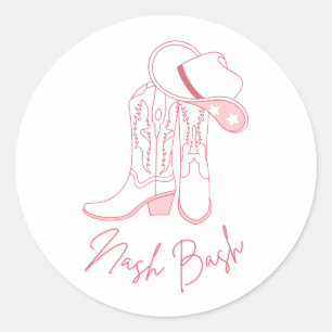Nash Bach Junggesellinnen-Design   Rosa Cowboystie Runder Aufkleber