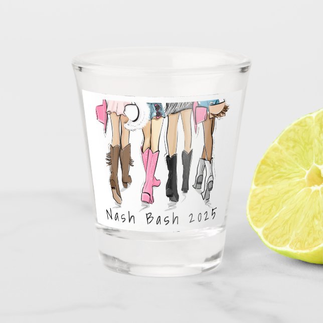 Nash Bash Bachelorette Fashion Cowboy Boots Jahr Schnapsglas (Vorderseite)