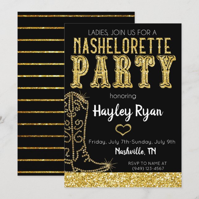 Nashelorette Bachelorette Nashville Einladung (Vorne/Hinten)