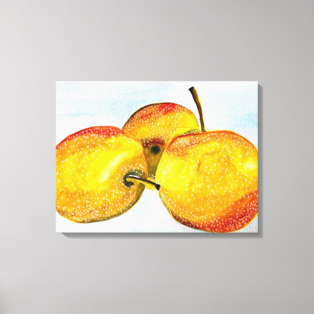 Nashi Birnen Gelbe Aquarellfrucht Leinwanddruck (Vorderseite)