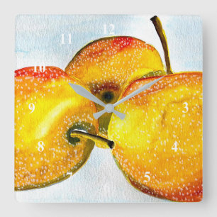 Nashi Birnen Gelbe Aquarellfrucht Quadratische Wanduhr