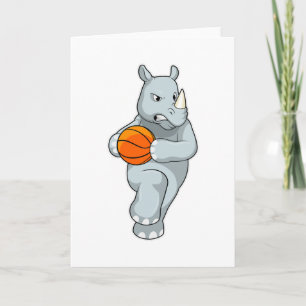 Nashorn als Basketballspieler mit Basketball Karte