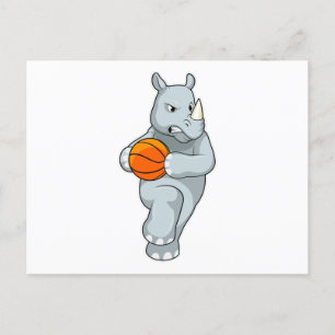 Nashorn als Basketballspieler mit Basketball Postkarte