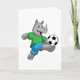 Nashorn als Fußballspieler mit Fußball Karte