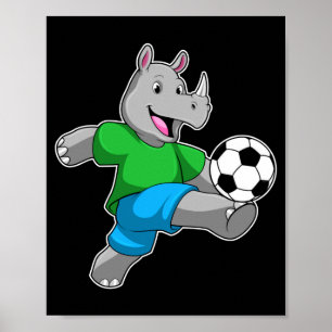 Nashorn als Fußballspieler mit Fußball-T-Shirt Poster