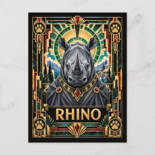 Nashorn, Art Deco Wildlife Postkarte