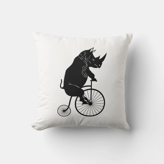 Nashorn, das ein altes Mode-Fahrrad reitet Kissen (Vorderseite)
