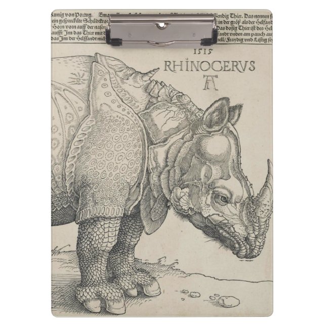 Nashorn, Holzschnitt durch Albrecht Durer Klemmbrett (Vorderseite)
