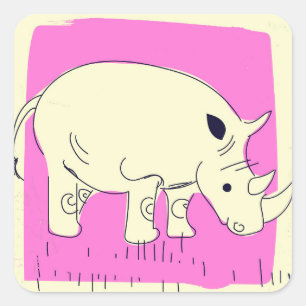 Nashorn im Vintage-Cartoonstil Quadratischer Aufkleber