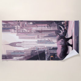 Nashorn in futuristischer Stadt Urban Surreal Art Strandtuch