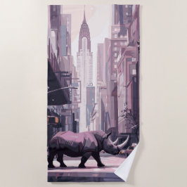 Nashorn in futuristischer Stadt Urban Surreal Art Strandtuch