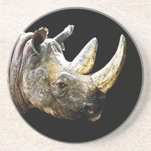 Nashorn-Kopf, schwarzer Hintergrund Getränkeuntersetzer