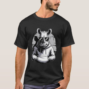Nashorn Sonnenbrille Grafik Tier Kunst Motiv Rhino T-Shirt