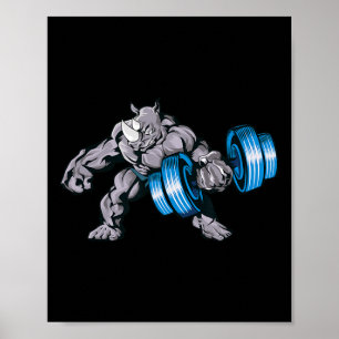 Nashorn stemmt Gewichte Bodybuilding Biest Fitness Poster