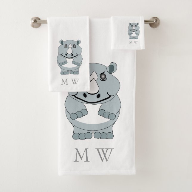 Nashorndesign Monogrammiert Badhandtuch Set (Insitu)