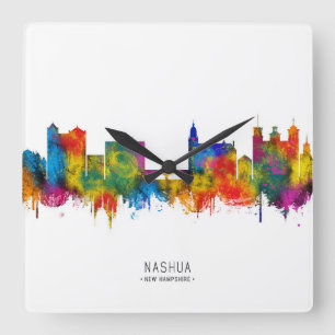 Nashua New Hampshire Skyline Quadratische Wanduhr