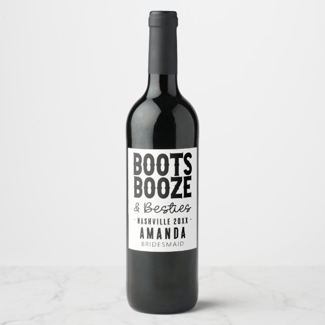Nashville Bachelorette Boots Boots Booze Besties C Weinetikett (Vorderseite)