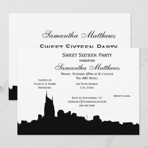 Nashville Black Skyline Silhouette Sweet 16 Einladung