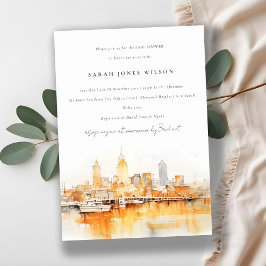 Nashville City Skyline Watercolor Babydusche Einladung
