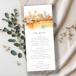 Nashville City Skyline Watercolor Wedding Menu Einladung
