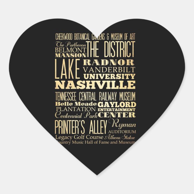 Nashville City Tennessee Staat Typografie Kunst, D Herz-Aufkleber (Vorderseite)