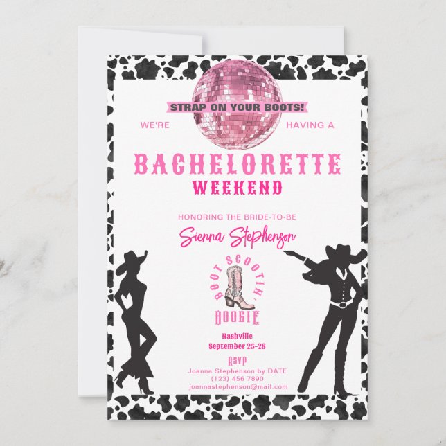 Nashville Cowgirl Disco Rodeo Bachelorette Einladung (Vorderseite)