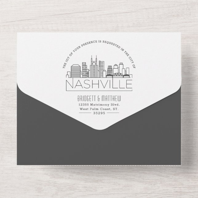 Nashville Deko Skyline Wedding All In One Einladung (Rückseite)