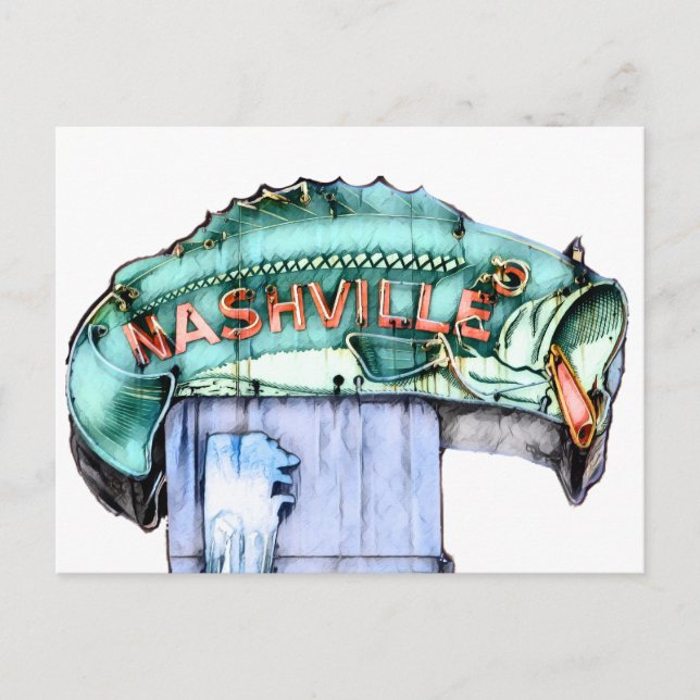 Nashville Fisherman Neon Sign Fish Wasserfarbe Postkarte (Vorderseite)
